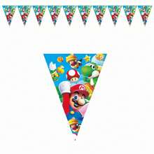 SUPER MARIO BROS. 1set/10pcs Game Cartoon Themed Triangle Flag With Bright Colors. Easy Hanging Arrangement, Birthday Party Scene Decoration, Quickly Create A Theme Atmosphere. (Stochastic Style) - Multicolor - View 3