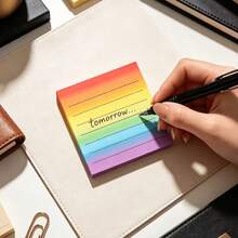 50/100 Sheets Colorful Background Sticky Notes With Lining, 2.95" X 2.95" Square Adhesive Notes, Student Learning Notes Office Supplies, Perfect For Daily Reminders, Student And Office Notes And Messages, Exquisite Stationery Gift - A - View 7