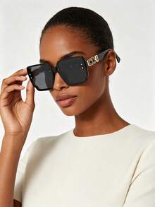 1PC Women's Casual Retro Square Black Oversized Fashion Glasses Suitable For Daily Wear, Decoration And Street Photography - 8367-black - View 2