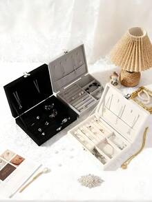 1pc Velvet Flap Design Jewelry Box, Storage Box, Jewelry Box, Jewelry Storage Box, Ring Necklace Storage Box, Wedding Jewelry Box, Suitable As A Gift For Women, Velvet Jewelry Storage Box, Can Organize And Store Necklaces, Earrings, Rings, Bracelets - Multicolor - View 4