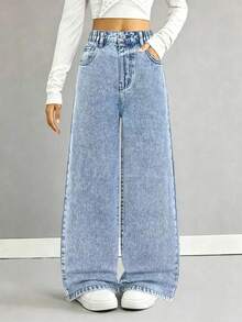 Youth Girl Casual Fashion Jeans - Blue - View 1
