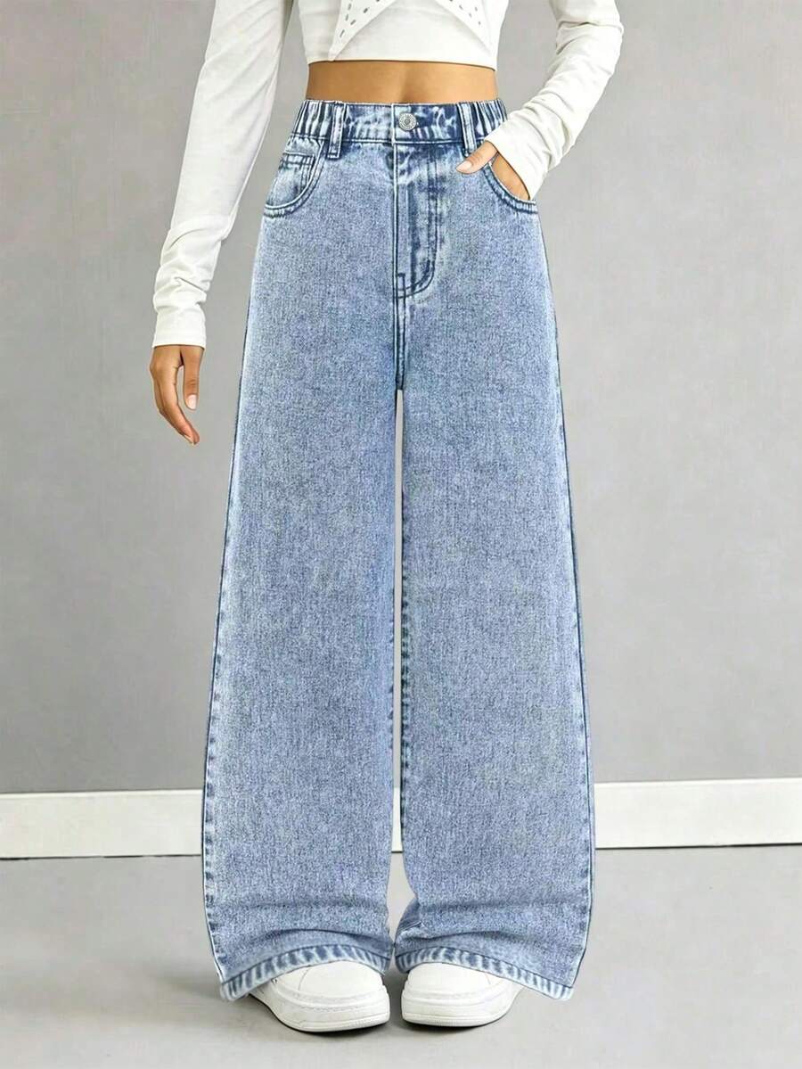 Youth Girl Casual Fashion Jeans - Blue - View 1