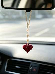 Acrylic Heart Car Hanging Ornament, Niche Women's Car Interior Rearview Mirror Decor Pendant, Car Interior Accessory, Gift - A - View 1