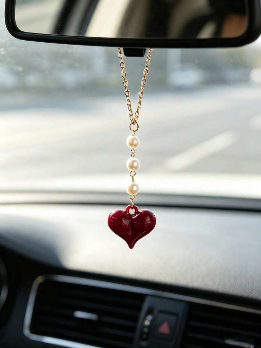Acrylic Heart Car Hanging Ornament, Niche Women's Car Interior Rearview Mirror Decor Pendant, Car Interior Accessory, Gift - A - View 1