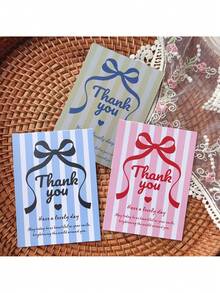 Creative Bow Thank You Cards, Warm Blessing Note Cards, Decorative Paper Cards, Suitable For Bouquets, Graduation, Gift Box Packaging, Multi-Purpose Gift Attachment Cards - Thank Card - View 4