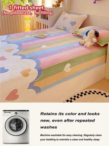 Thickened Snowflake Fleece Single Fitted Sheet (Pillowcase Not Included), Autumn/Winter Cartoon Print Non-Slip Mattress Protector, Snowflake Fleece Fabric, Soft And Warm, Elastic Band Design, Suitable For Bedroom Decor, Hotel And Dormitory Decor - Heart to Heart - View 11