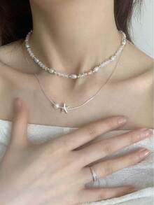 Women's Starfish Pearl Necklace, Unique Niche Design, Clavicle Chain, Elegant Versatile Delicate Star Accessory - Multicolor - View 4