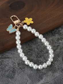 1pc Faux Pearl Beaded Flower Pendant Keychain, Sweet Fashionable Key Chain, Women's Bag Charm, Phone Strap, Earphone Case Anti-Loss Lanyard, Backpack Charm And Handbag Accessory, Suitable For Daily Commute, Birthday Gift, Halloween Gift, Thanksgiving Gift And Christmas Gift Exquisite Small Accessory - Multicolor - View 12