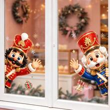 1/2pcs Cute Cartoon Nutcracker Soldier Christmas Window Sticker, Double-Sided Visible PVC Static Adhesion Glass Decal, Suitable For Store Window And Home Holiday Decoration - Multicolor - View 2