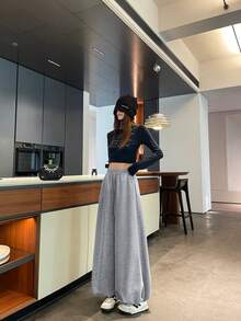 Women's Sports Drawstring High Waist Loose Casual Lantern Pants - Grey - View 4