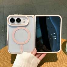Miniso 磁吸無線充電手機殼，相容 iPhone Duo，新款 iPhone 18 折疊式，壓克力 PC 硬背 + TPU 軟邊，高透明 HD 保護殼，極簡商務高級風，中性款 - 粉色 - 查看 6
