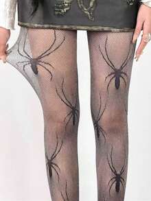 1pc Women's Lolita Spider Lace Patchwork Sheer Pantyhose, Personalized Fashion Thigh High Stockings - Multicolor - View 8