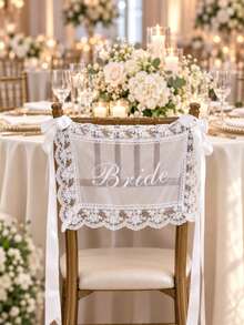 1 Set Bride & Groom/Wedding Chair Back Decor, Elegant Lace Chair Back Decoration With White Satin Ribbon, Romantic Outdoor Ceremony Reception Chair Cover, Country Garden Wedding Bride Table Decor, Wedding Party/Sweetheart Table Party Decoration, Aesthetic - View 13