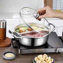 Nồi lẩu hai ngăn dung tích lớn dày dặn, nồi nấu bằng thép không gỉ dùng cho gia đình và thương mại, tương thích với bếp từ - Xem 6