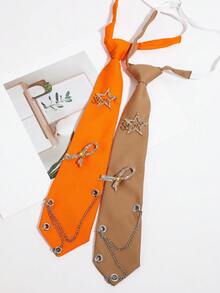 1pc Fashion Street Rhinestone Star Bow Eyelet Chain Personalized College Style Daily Commute Shirt Women Decorative Tie - Multicolor - View 1
