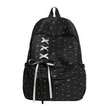 Dot Bow Print Backpack For Girls, Lace-Up Front Ribbon Decor Multi-Pocket Lightweight Casual Daypack School Rucksack Daily Use - Multicolor - View 13