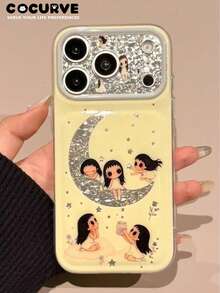 Cocurve 1pc New Large Window Diamond Pattern Moon Star Small Jade Phone Case Compatible With IPhone 18 Pro Max 18 Pro 17 Pro/17 Pro Max/16 Pro/16 Pro Max 16/15 Pro Max/15 Pro/15/Plus Shockproof IMD Printed 14 Pro Max/14/14/13 Pro Max/13 Pro/13/Personalized 13/12 Pro Max/12 Pro/12/11 Pro Max/11 Pro/11/Plus/Can Be Used As Couple, Holiday, Halloween, Anniversary Gift Versatile Beautiful Unique - Multicolor - View 1