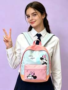 Disney 1pc Minnie Mouse Mini Backpack, Colorblock School Daypack, Multi-Pocket Casual Rucksack, Lightweight Bookbag, Outdoor Sports Bag, Suitable For Girls/Students/Fans, Ideal For Back To School/Daily Outings/Shopping! - Multicolor - View 12