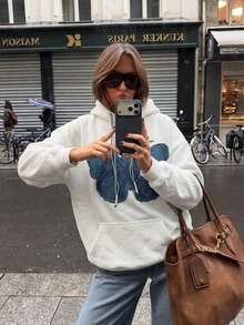 Embroidered Letter Women's Autumn Long Sleeve Hooded Casual Loose Sweatshirt - White - View 3