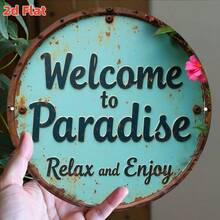 2D 1pc Welcome To Paradise Wooden Sign, Suitable For Yard Wall Decor, Fence, Garage, Indoor Wall Decoration, Great Gift/No Electricity Required - TM37 - View 6