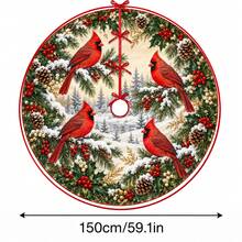 1件紅色紅雀森林圖案聖誕樹裙，優雅節日裝飾，5種尺寸，中性節日禮物，適合居家與派對聖誕家居裝飾 - 紅衣主鳥森林 - 查看 15
