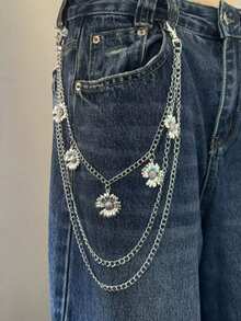 1pc Fashionable Hip-Hop Pants Chain, 3D Daisy Versatile Personalized Pants Chain, Street Style Pendant Accessory For Daily, Holiday, Party Wear, Gift For Boyfriend, Brother, Friend - Silver - View 6