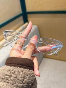 1 Pair Women's Colorful Plastic Glasses, Retro Y2K Cat Eye Frame, Fashionable Youth Daily And Commute Use, Korean Personalized Design, Bohemian Leopard Print, Clear Lenses, Exquisite Oval Frame, Suitable For School, Street, Work, Dating And Other Occasions. (Multiple Colors Available) - Clear - View 11