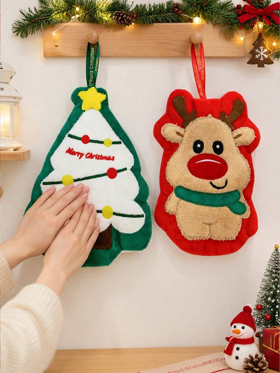 1件&6件裝聖誕主題手巾,可愛卡通雪人、聖誕老人、聖誕樹、活潑小鹿,超吸水、柔軟無毛屑,多用途廚房用品 - 彩色 - 查看 1