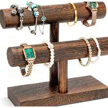 Rak Pajangan Gelang / Rak Penyimpanan Gelang / Pajangan Gelang Kayu / Rak Penyimpanan Gelang Berbentuk T / Menara Pajangan Jam Tangan Kayu - Coklat - View 1