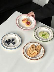 1pc Ins Korean Style Minimalist Afternoon Tea Dessert Plate, Mini Ceramic Underglaze Colored Dish, Suitable For Cafe, Home, Restaurant, Party, Ball, Office - Multicolor - View 1