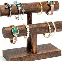 Rak Pajangan Gelang/Rak Penyimpanan Gelang/Tempat Gelang Kayu/Rak Penyimpanan Gelang Berbentuk T/Menara Pajangan Jam Tangan Kayu (Penggunaan Komersial) - Coklat - View 3