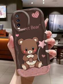 Creamy Dopamine Wavy Ruffle Soft TPU Texture Cute Chocolate Color Donut Heart Bear Phone Case Compatible With Galaxy S21 S22 S23 S24 S25 S26/Honor/ And More Models - White - View 2