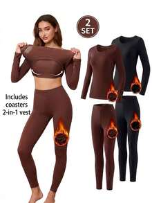 Women's 4-Piece Set, Autumn/Winter Fitness Outfit, 2-In-1 With Built-In Bra Pads, Gym Workout Set - Multicolor - View 2