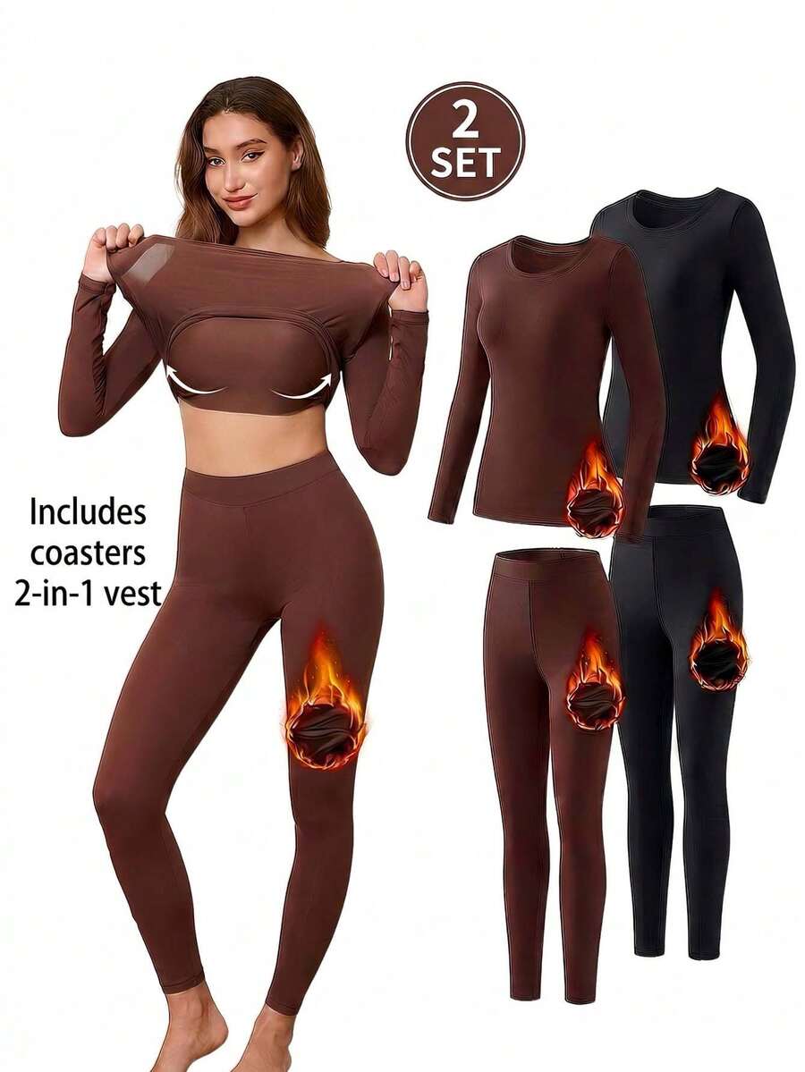 Women's 4-Piece Set, Autumn/Winter Fitness Outfit, 2-In-1 With Built-In Bra Pads, Gym Workout Set