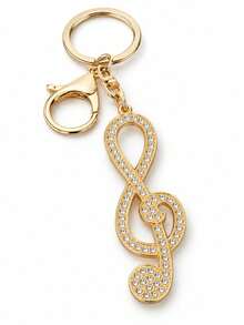 1pc Luxury Creative Music Note Rhinestone Keychain, Shiny Metal Key Chain, Round Car Key Ring, Women's Bag Pendant, Backpack Charm, Handbag Key Holder, Exquisite Fashion Key Ring, Suitable For Daily Commute, Office, Music Lovers, Birthday And Holiday Gift Accessories - Multicolor - View 8