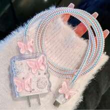 Y2K Kawaii Butterfly Charging Cable & Adapter Set, Pink Pearl Rhinestone Phone Cord With Clips, Aesthetic Sweet Phone Accessories - Multicolor - View 10