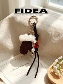 New Women's Plush Mini Glove Pendant, Vintage Amber Bead Woven Hanging Rope With Pearl Bell Chain Accessory, Exquisite And Compact With Atmospheric Vibe, Suitable As Bag Charm, Personalized Decoration, Daily Outfit Matching, Gift Or Personal Use, Versatile For Multiple Occasions - Multicolor - View 10