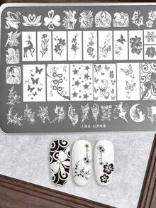 Girl's Heart Nail Art Stamping Plates, Butterfly Fairy Swan Unicorn Patterns, Ethereal And Beautiful Floral Designs, Even Printing, Reusable, Nail Art Essential, Clear Printing, Nail Art Tool Accessories, Nail Art Stamping Templates - Multicolor - View 2