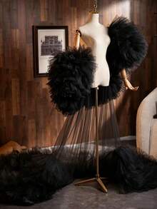 European & American Bride Fashion High-End Versatile Long Shawl Wedding Dress - Black - View 2