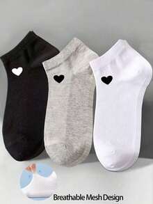 Women's Heart Pattern Low-Cut Breathable Moisture-Wicking Short Socks, Suitable For Sports Shoes And Daily Wear - Multicolor - View 3