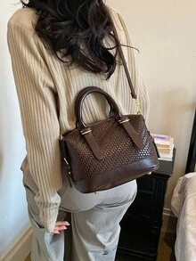 2025新款純色柔軟PU奢華手提包，時尚復古日常度假禮物女款包 - 咖啡棕 - 查看 6