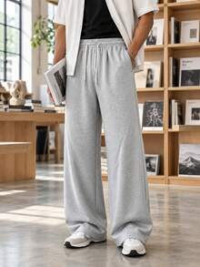 1pc Men's Street American Style Structured Outdoor Commute Loose Wide Leg Casual Long Pants - Light Grey - View 1