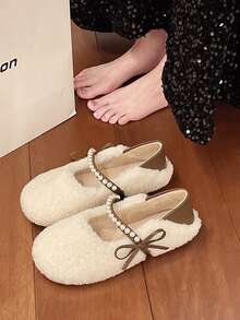 New Women's Suede Mary Jane Shoes, Minimalist Fashion Design, Pearl Strap Decoration, Versatile For Daily Wear And Office - Off-white - View 8