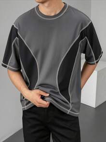 ZYNTH BALENO Men's Summer Fashion Colorblock Patchwork Loose Fit Short Sleeve T-Shirt, Essential For Summer Sports - Dark Grey - View 3