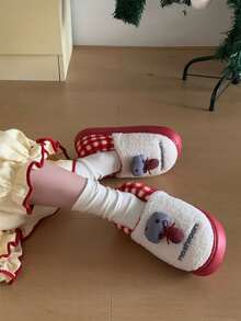 XIXITIAO Cute Color Block Small Mushroom Closed Back Slippers For Women, Warm Fuzzy Home Maternity Slippers - Red - View 5