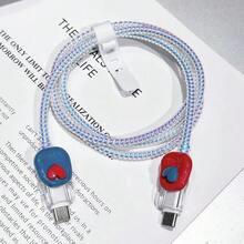 5pcs/Set Compatible With UK 20W Cable Protector Red & Blue Floral Accessories TPU Material Anti-Drop Anti-Scratch Laser White Data Cable Wrap Anti-Break - Blue Flowers - View 2