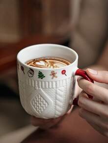 1pc/2pcs Christmas Ceramic Mug Pair, Embossed Sweater Pattern Ceramic Cup, Cute Christmas Pattern Coffee Mug, Couple Mug, Suitable For Reusable Hot And Cold Drinks, Home Drinking Water Cup, Christmas Gift, Holiday Decoration - Multicolor - View 14