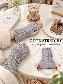 Women'S Thermal Fingerless Gloves, Winter Thumb Hole Wrist Warmers With Crochet Hooks For Arm Warmth - Multicolor - View 7