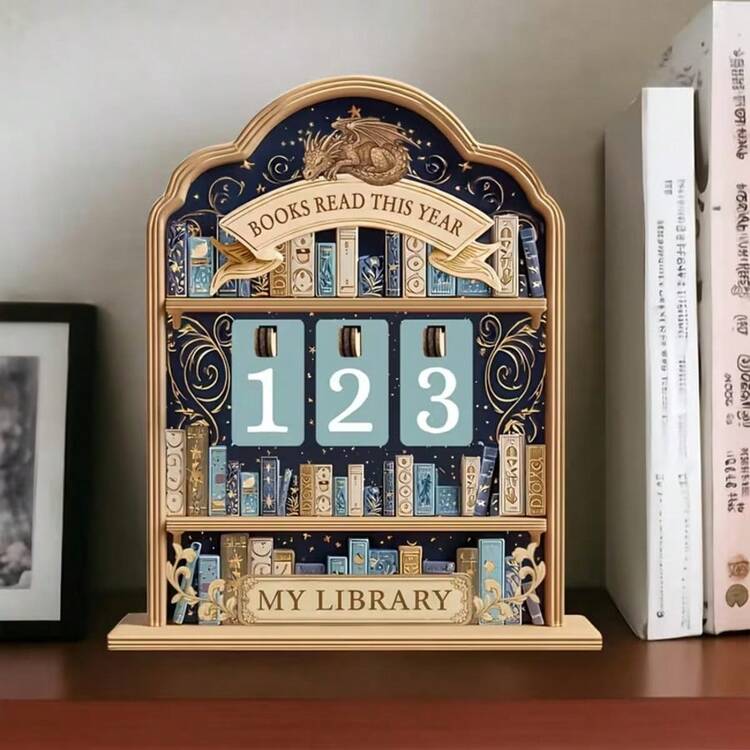 1件裝書閱讀追蹤器－復古書籍計數顯示器與閱讀日誌，可追蹤書架裝飾，適合圖書管理員、教師、愛書人的禮物小物（聖誕節），適用於書桌或圖書館展示 - 彩色 - 查看 10