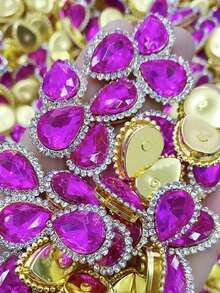 10/50/100/200pcs Shiny Teardrop Rhinestone Buttons, Multi-Color Crystal Gemstone Decor With Gold Frame, Flat Back Sew-On Rhinestones, Suitable For DIY Clothing, Halloween Decor, Jewelry Making, Hair Accessories, Wedding Dress, Christmas Home Decor - A - View 26